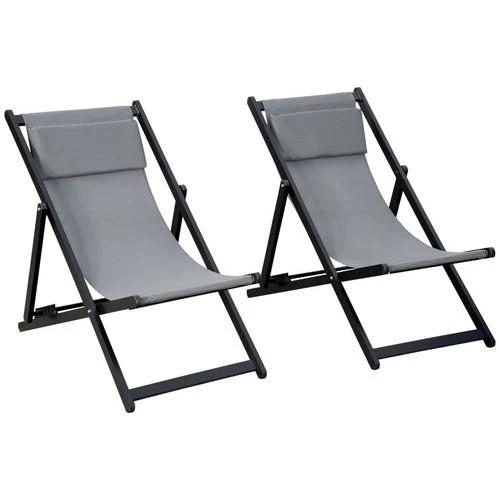 Outsunny 2Pcs Texteline Chaise Lounge Recliner Chair Adjust Lounger Patio Grey -