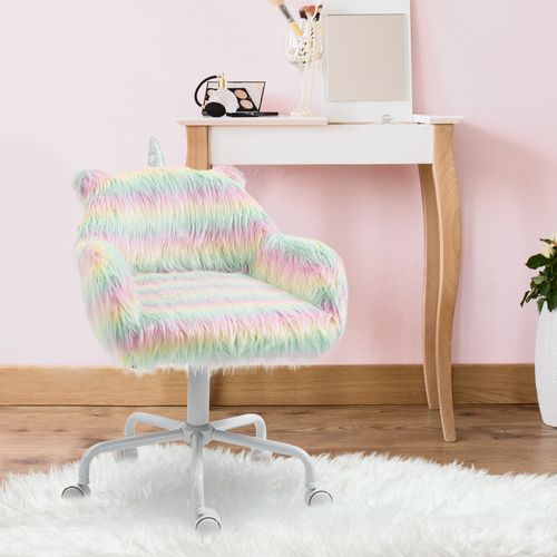 Vinsetto Faux Fur Unicorn Desk Chair Fluffy Home Office Chair with Armrests adds whimsy and comfort to your workspace.