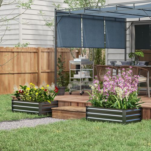 Outsunny Set of 2 Galvanised Raised Garden Bed for Flowers, Herbs and Vegetables - Home Symphony