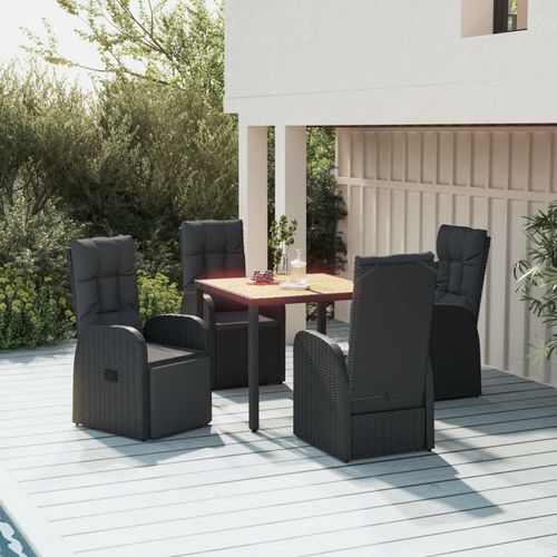 5 Piece Garden Dining Set Black Poly Rattan&Solid Wood Acacia - Home Symphony