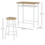 HOMCOM 3Pc Bar Height Dining Furniture SetWhite and Oak 3-Piece Kitchen - Dining Set