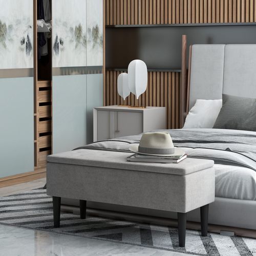 HOMCOM 15" Ottoman Storage Box with Wooden Legs and 47L Storage Capacity, Grey - Home Symphony