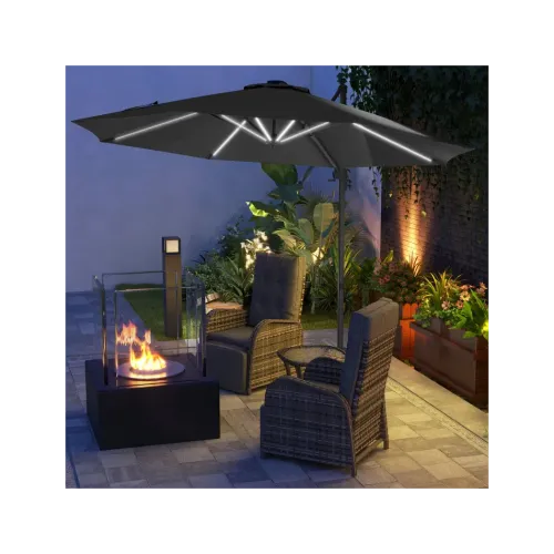 Outsunny 3(m) Solar LED Cantilever Parasol Adjustable Garden Umbrella Dark Grey - Home Symphony