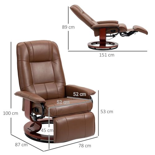 HOMCOM Ergonomic Office Recliner Sofa Chair PU Leather Armchair Lounger Brown - Home Symphony