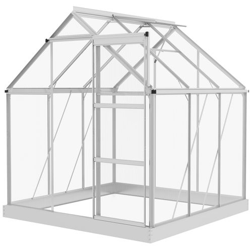 Outsunny 6 x 6ft Walk-In Polycarbonate Greenhouse with Foundation Window Silver - Home Symphony