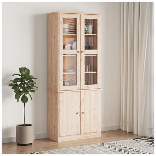 vidaXL Glass Display Cabinet ALTA 77x35x186.5 cm Solid Wood Pine - Home Symphony