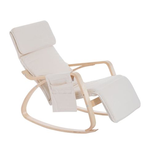Rocking Chair Recliner Armchair with Adjustable Footrest, Cream White - Home Symphony