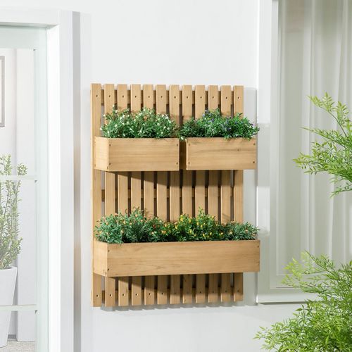 Outsunny Wooden Garden Planters with Trellis Wall-mounted Raised Garden Bed - Home Symphony