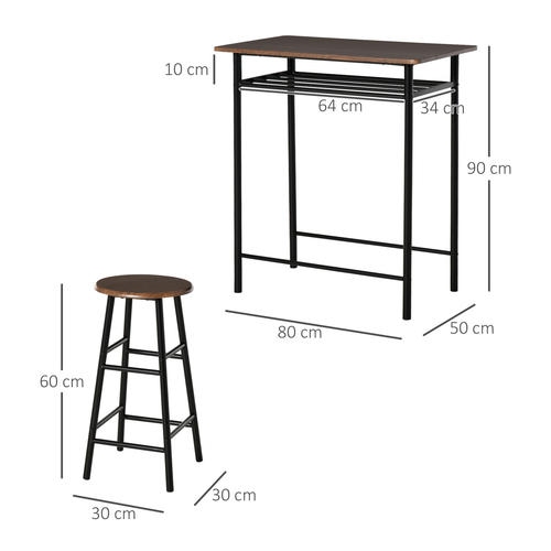Compact Bar Set with Metal Frame and Oak Finish Featuring Storage Shelf for Small Spaces - Home Symphony