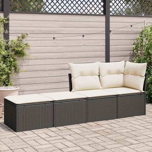 vidaXL 2 Piece Garden Sofa Set with Cushions Black Poly Rattan Acacia - Home Symphony