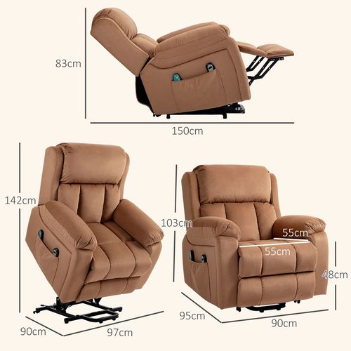 HOMCOM Lift Chair Riser and Recliner Chair with Vibration Massage, Heat, Brown - Home Symphony