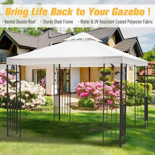 3m x 3m Vented Roof Metal Frame Garden Gazebo Cream - Home Symphony