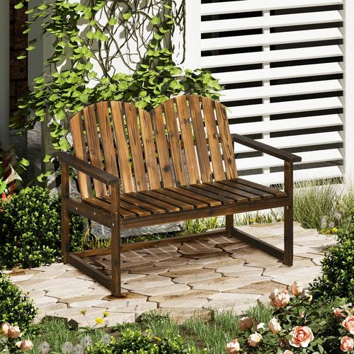 Outdoor Wooden Bench for Two People, Patio Loveseat Chair with Slatted Backrest - Home Symphony