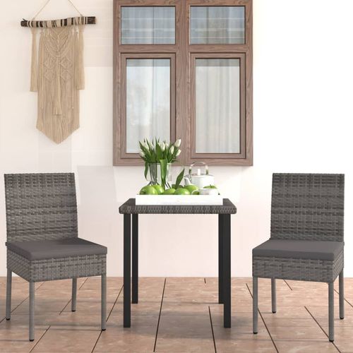 vidaXL 3 Piece Outdoor Dining Set with Cushions Poly Rattan Grey - Home Symphony