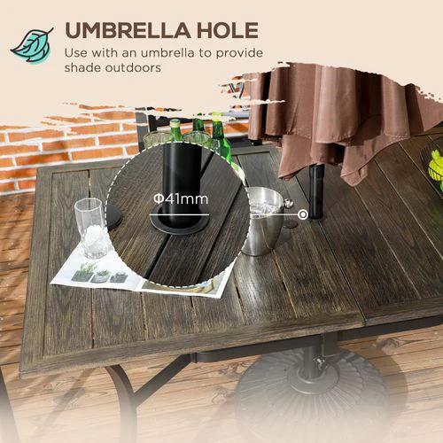 Outsunny Outsunny Garden Table with Parasol Hole for Patio, Deck, Brown, 150 x 96 x 73cm - Garden Table