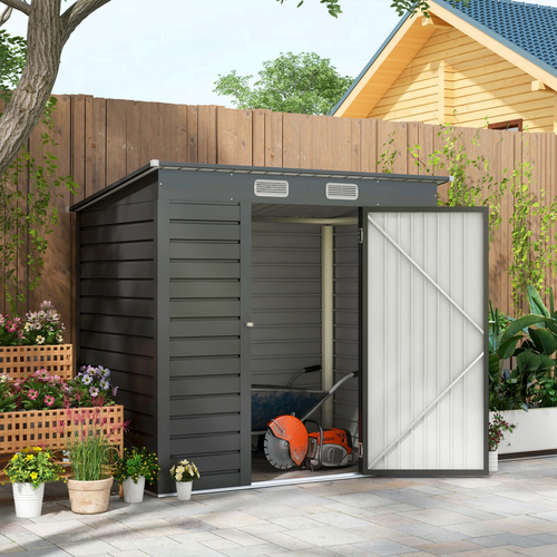 Outsunny Galvanised Metal Garden Shed 6.3 x 4.3FT Lockable Door with Ventilation for Outdoor Tool Storage - Home Symphony