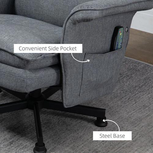 HOMCOM Swivel Recliner Chair w/Footstool Massage Points Remote Control Grey by HOMCOM