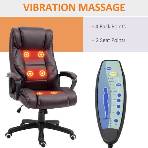 High Back 6 Points Vibration Massage Executive Office Chair, Brown Vinsetto offers plush comfort and stylish design for your workspace.