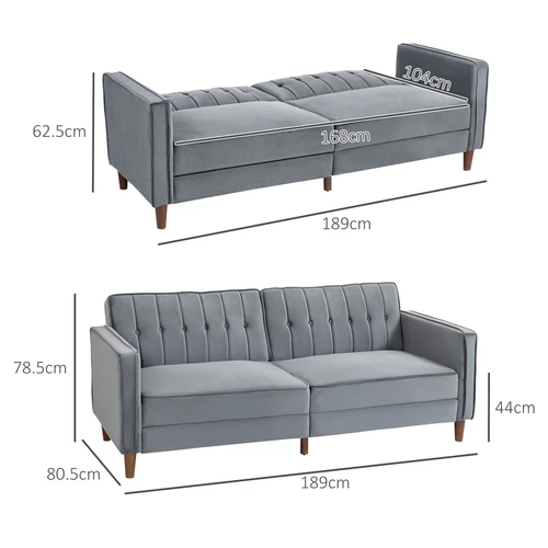 HOMCOM Convertible Sofa Bed with Adjustable Backrest and Velvet Upholstery for Small Living Spaces by HOMCOM