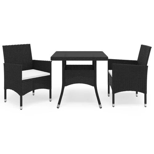 3 Piece Garden Dining Set Poly Rattan and Tempered Glass Black - Home Symphony
