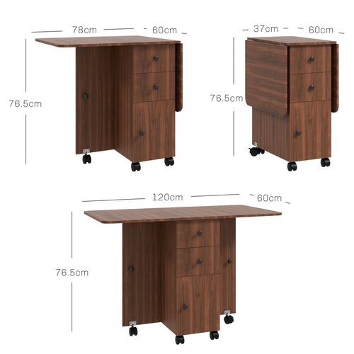 HOMCOM Folding Dining Table, Drop Leaf Table With Drawers Distressed Brown - Home Symphony