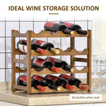 Unbranded Bamboo Wine Rack for 16 Bottles 43x38x23.5 cm with 4-Tier Display for Wine Enthusiasts and Home Decor - Wine Rack