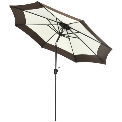 Outsunny 2.7m Garden Parasol Umbrella with 8 Metal Ribs, Tilt and Crank, Coffee - Home Symphony