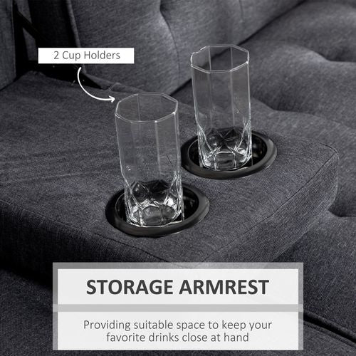 Upholstered Sofa bed 3 Seater Home Theater Futon Recliner with Cupholders Grey - Home Symphony