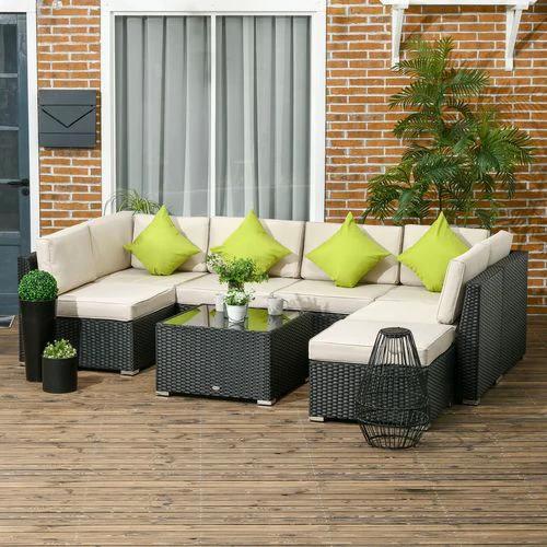 Outsunny Outsunny 8 Pieces Patio Rattan Sofa Set Garden Furniture Set for Outdoor Black - Garden Sofa Sets