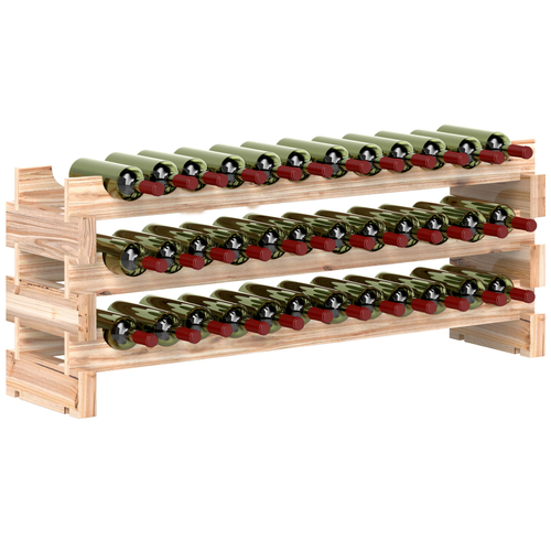 HOMCOM 36 Bottle Wine Rack with Wave Shelves and Modular Design for Wine Enthusiasts, showcasing a stylish wooden display.