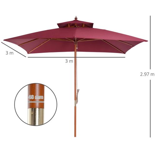 3m Patio Umbrella Bamboo Umbrella Parasol-Wine Red - Home Symphony