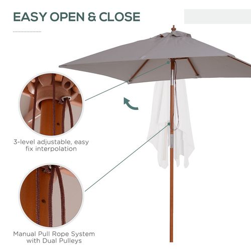 Wooden Patio Umbrella Market Parasol Outdoor Sunshade Grey Outsunny - Home Symphony