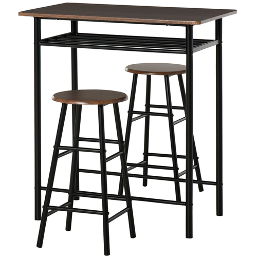 Compact Bar Set with Metal Frame and Oak Finish Featuring Storage Shelf for Small Spaces - Home Symphony