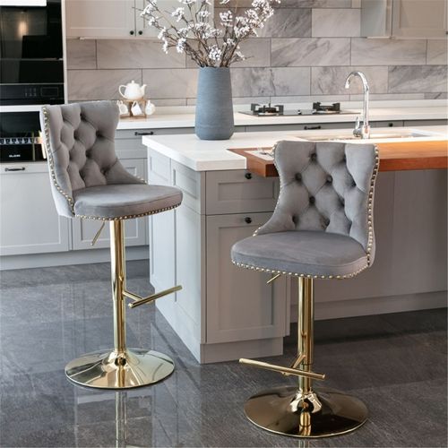 Luxurious Velvet Bar Stools with Adjustable Height and 360 Degree Rotation for Elegant Dining Spaces - Home Symphony