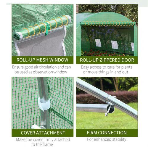 4x3x2m Tunnel Greenhouse Walk-In Hot House Roll Up Door & 6 Windows-Green by Outsunny