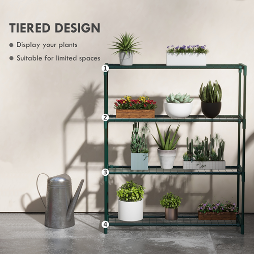 Outsunny 4-Tier Plant Stand with Grid Shelves for Indoor and Outdoor Floral Display - Home Symphony