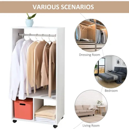 Open Wardrobe Clothes Rail Bedroom Clothes Storage w/ Hanging Rod Shelves White - Home Symphony