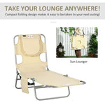 Patio Foldable Sun Lounger 5 Level Adjustable Reclining Chair Beige by Outsunny