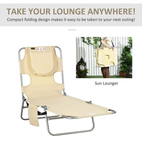 Patio Foldable Sun Lounger 5 Level Adjustable Reclining Chair Beige by Outsunny