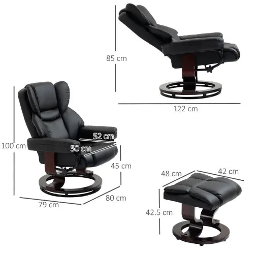 Padded PU Leather Manual Reclining Armchair Sofa Chair w/ Footstool Black - Home Symphony
