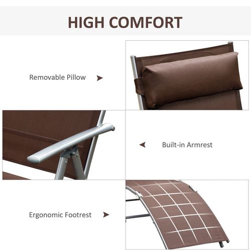 Outsunny Sun Lounger Recliner w/ Pillow Foldable 7 Levels Texteline Brown - Home Symphony