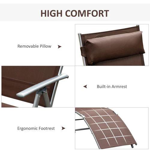 Outsunny Sun Lounger Recliner w/ Pillow Foldable 7 Levels Texteline Brown by Outsunny