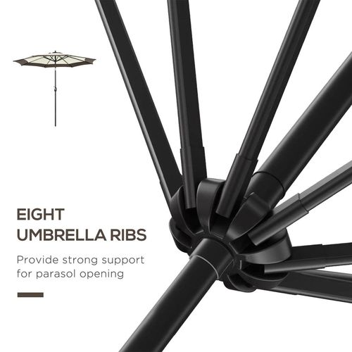 Outsunny 2.7m Garden Parasol Umbrella with 8 Metal Ribs, Tilt and Crank, Coffee - Home Symphony