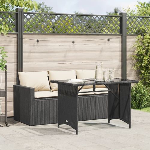vidaXL 2 Piece Garden Dining Set with Cushions Black Poly Rattan - Home Symphony