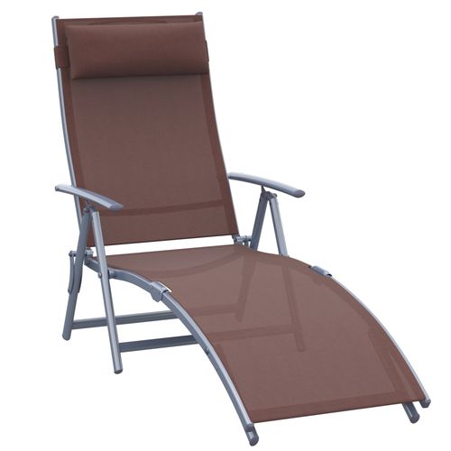 Outsunny Sun Lounger Recliner w/ Pillow Foldable 7 Levels Texteline Brown - Home Symphony