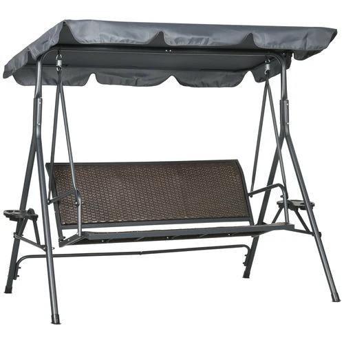 Outsunny Outsunny 3 Seater Garden Swing Seat Bench with Adjustable Canopy, Rattan Seat - Hammocks