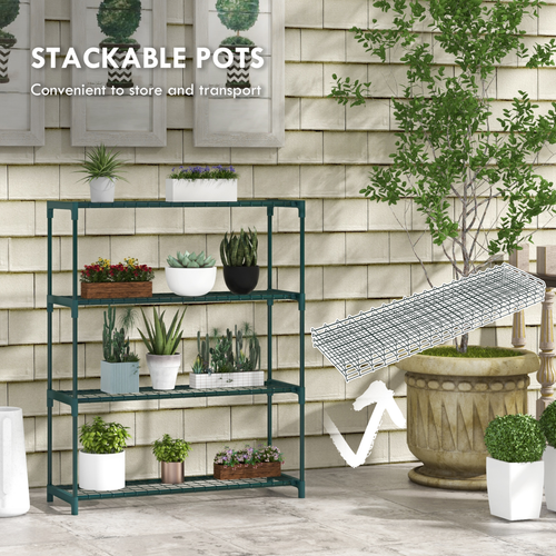 Outsunny 4-Tier Plant Stand with Grid Shelves for Indoor and Outdoor Floral Display - Home Symphony