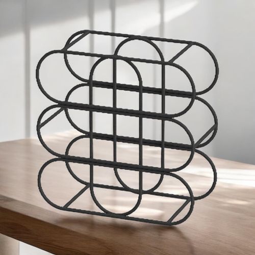 Cast Iron Effect Wine Rack 13 Inch for 9 Bottles with Ornate Side Detail for Wine Enthusiasts - Home Symphony