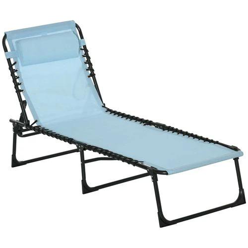 Outsunny Folding Beach Chair Chaise Lounge 4 Adjustable Positions, Baby Blue by Outsunny