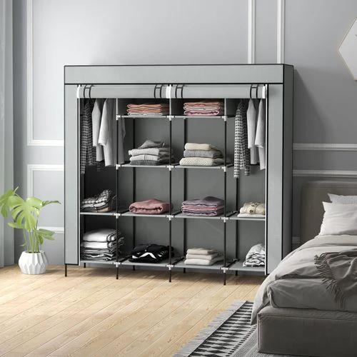 HOMCOM HOMCOM Fabric Wardrobe 166x42.5x169.5 cm with 12 Shelves and 2 Hanging Rails Foldable Closet for Bedroom Storage and Organization - Wardrobe